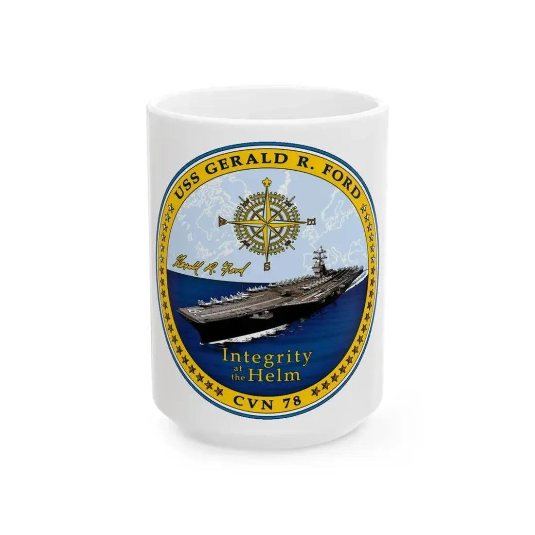 CVN 78 USS Gerald R Ford 2017 (U.S. Navy) White Coffee Mug 15oz - Go Mug Yourself
