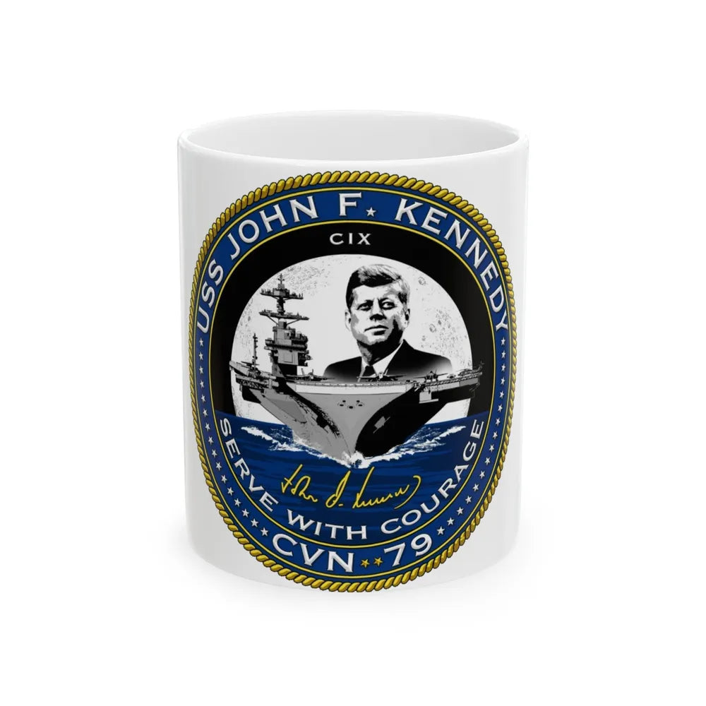 CVN 79 USS John F Kennedy (U.S. Navy) White Coffee Mug-11oz-Go Mug Yourself