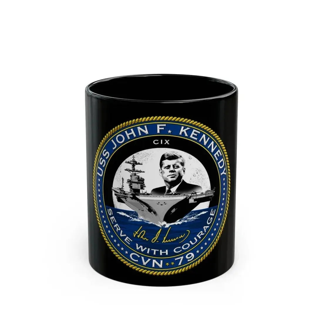 CVN 79 USS John F Kennedy (U.S. Navy) Black Coffee Mug 11oz - Go Mug Yourself