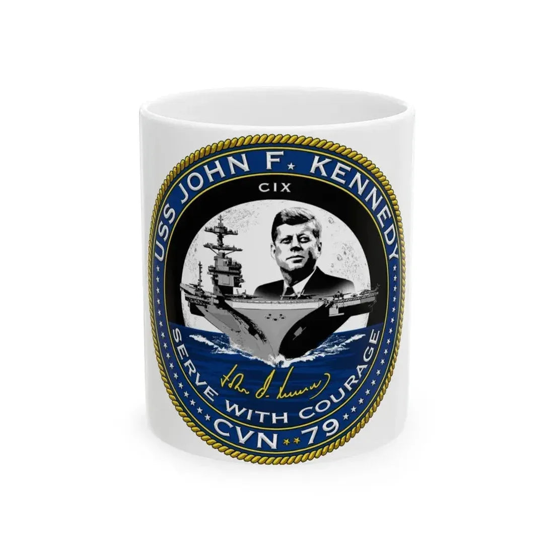 CVN 79 USS John F Kennedy (U.S. Navy) White Coffee Mug 11oz - Go Mug Yourself