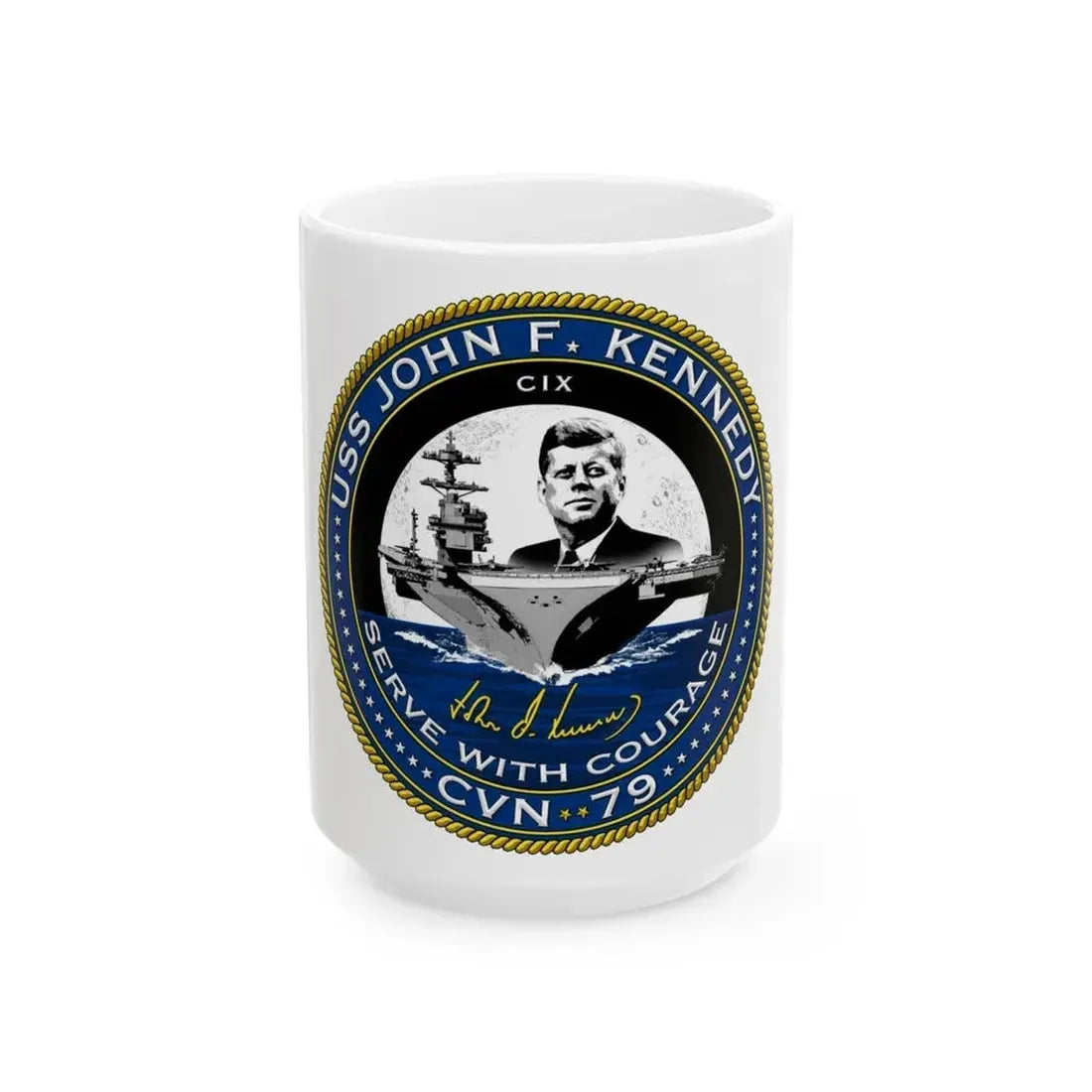 CVN 79 USS John F Kennedy (U.S. Navy) White Coffee Mug 15oz - Go Mug Yourself