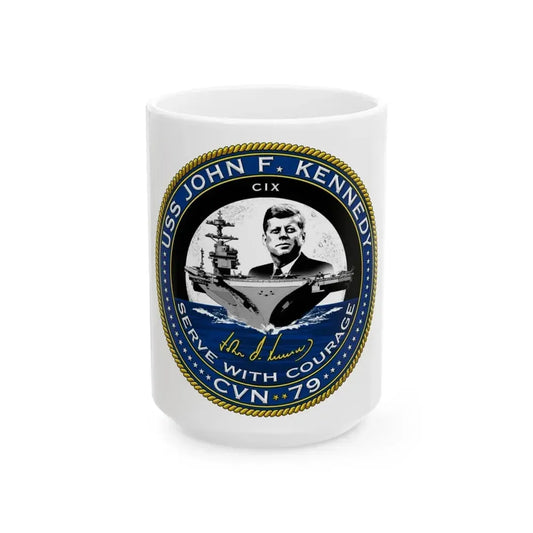 CVN 79 USS John F Kennedy (U.S. Navy) White Coffee Mug 15oz - Go Mug Yourself
