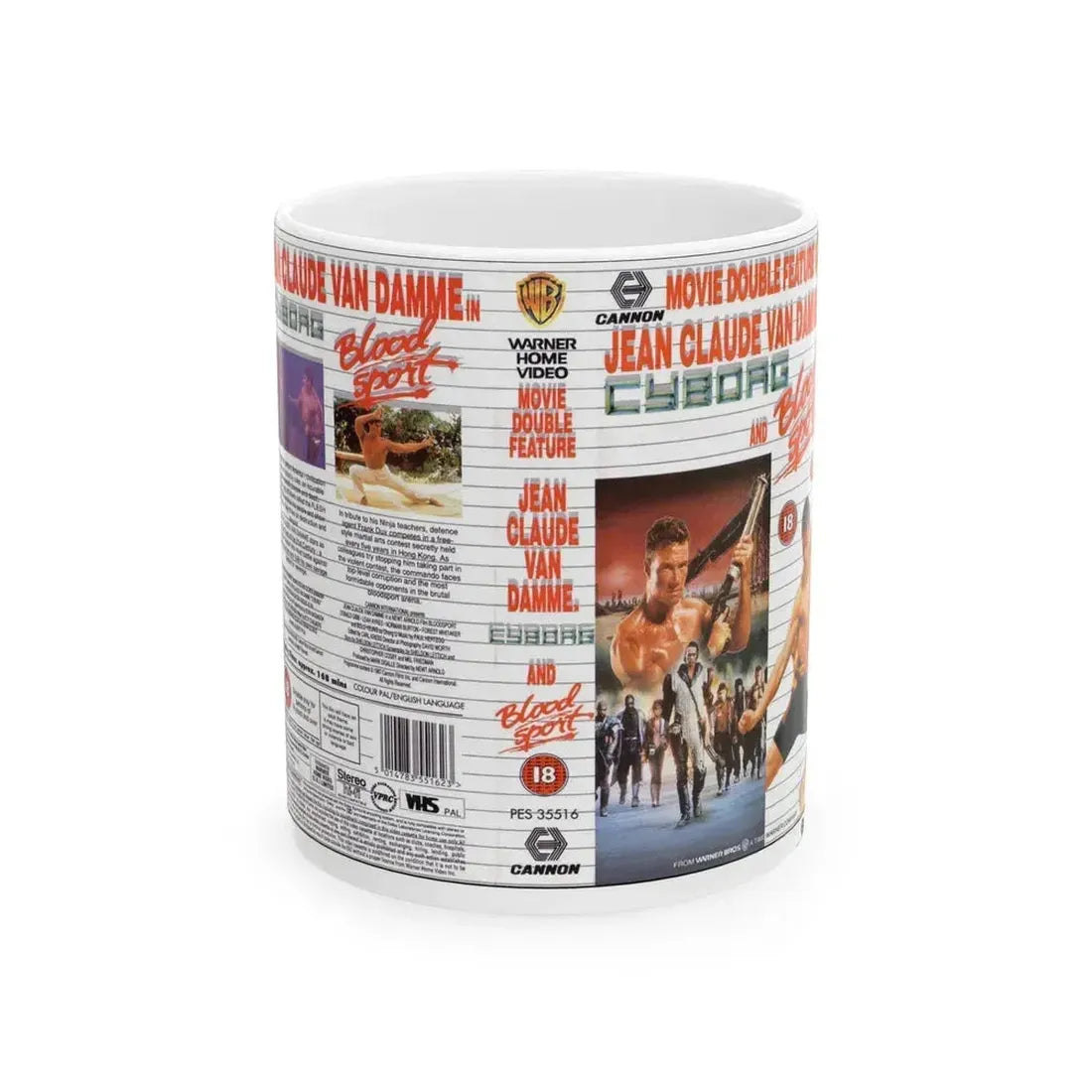 CYBORG AND BLOODSPORT DOUBLE FEATURE (VHS COVER) - White Coffee Mug 11oz - Go Mug Yourself