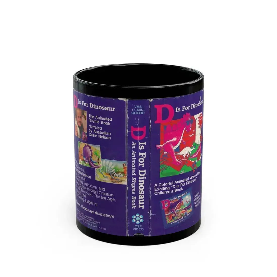 D IS FOR DINOSAUR (VHS COVER) - Black Coffee Mug 11oz - Go Mug Yourself