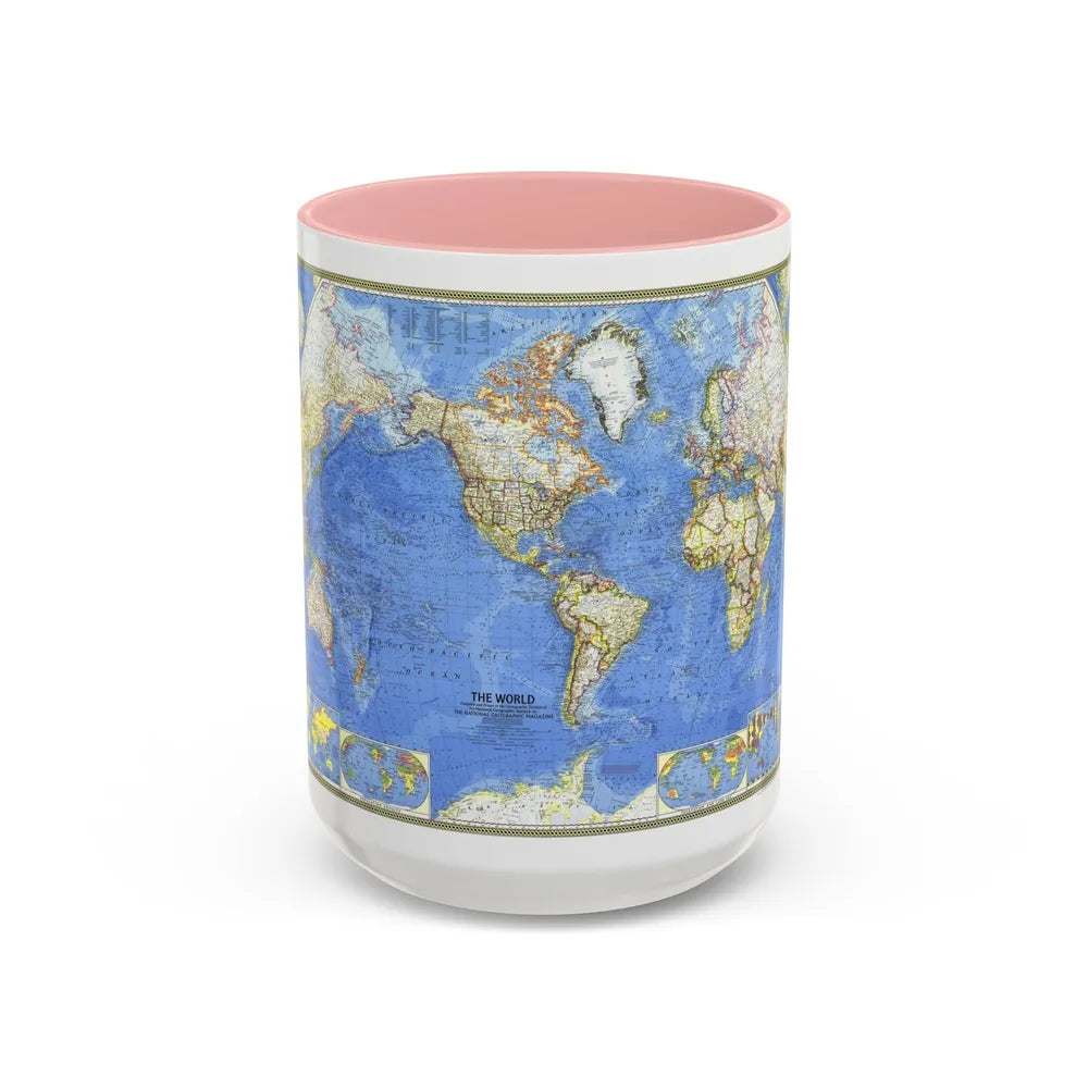 World Map (1965) (Map) Accent Coffee Mug-15oz-Pink-Go Mug Yourself