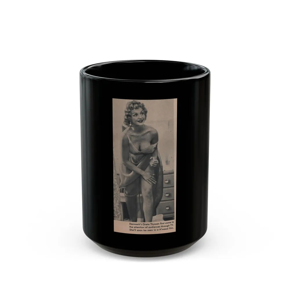 Greta Thyssen #121 - Scamp Mag. Sept. '58 - 1 Small B&W Photo (Vintage Female Icon) Black Coffee Mug-15oz-Go Mug Yourself