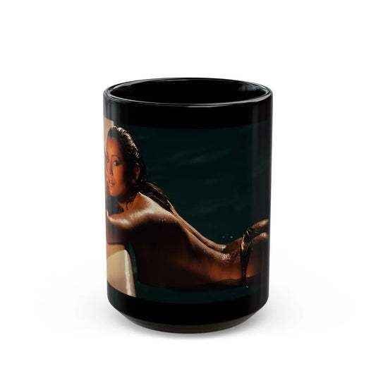 Barbara Carrera #99 (Vintage Female Icon) Black Coffee Mug-15oz-Go Mug Yourself