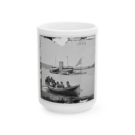 James River, Va. Monitor U.S.S. Onondaga; Soldiers In Rowboat In Foreground (U.S. Civil War) White Coffee Mug-15oz-Go Mug Yourself