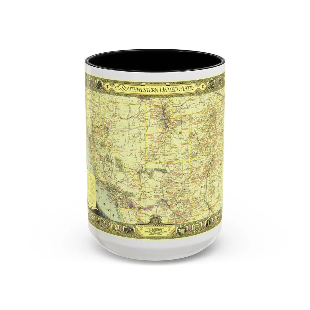 USA - Southwestern (1940) (Map) Accent Coffee Mug-15oz-Black-Go Mug Yourself