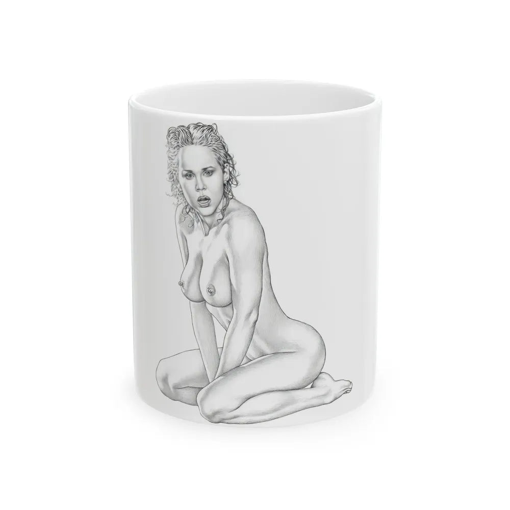 Linda Blair #169 - Nude Pencil Drawing (Vintage Female Icon) White Coffee Mug-11oz-Go Mug Yourself