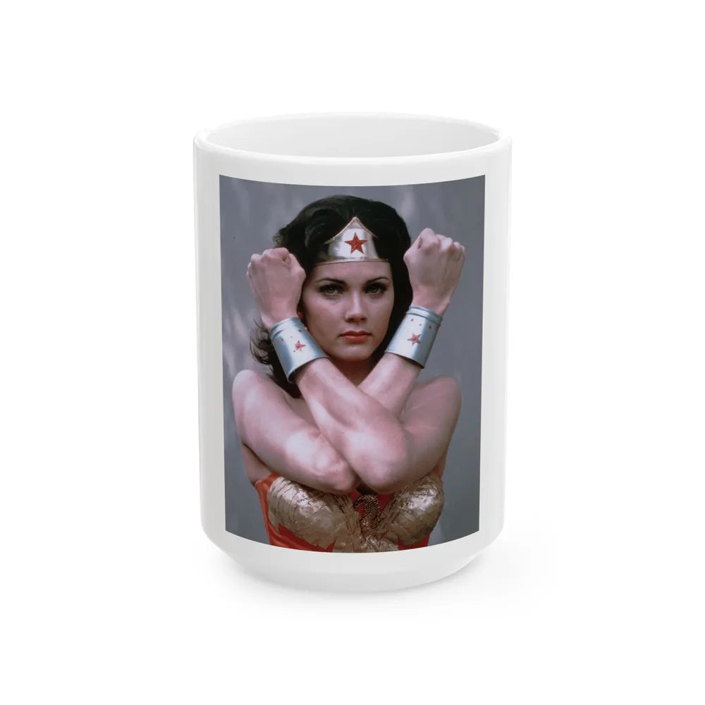 Lynda Carter #233 - Wonder Woman Photo (Vintage Female Icon) White Coffee Mug-15oz-Go Mug Yourself