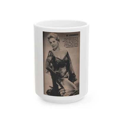 Kim Novak #220 - Tab Mag. April '55 - B&W Photo & Caption (Vintage Female Icon) White Coffee Mug-15oz-Go Mug Yourself