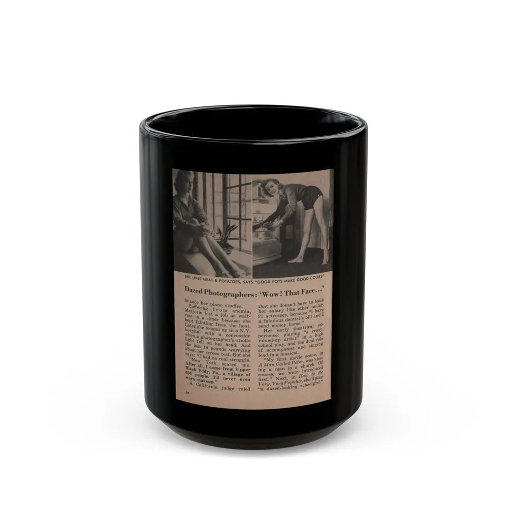 Leslie Parrish #155 - People Pocket Mag. 5-4-55 - 2 B&W Photos & Article Ending (Vintage Female Icon) Black Coffee Mug-15oz-Go Mug Yourself