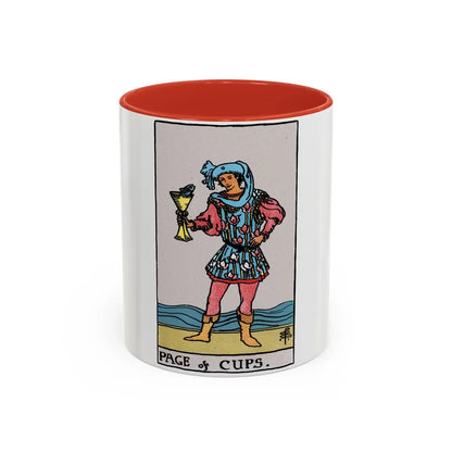 The Page of Cups (Tarot Card) Accent Coffee Mug-11oz-Red-Go Mug Yourself