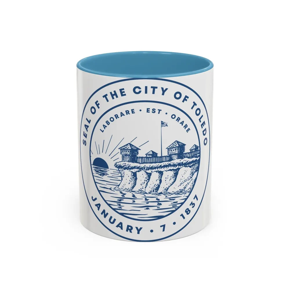 Seal of Toledo Ohio - Accent Coffee Mug-11oz-Light Blue-Go Mug Yourself