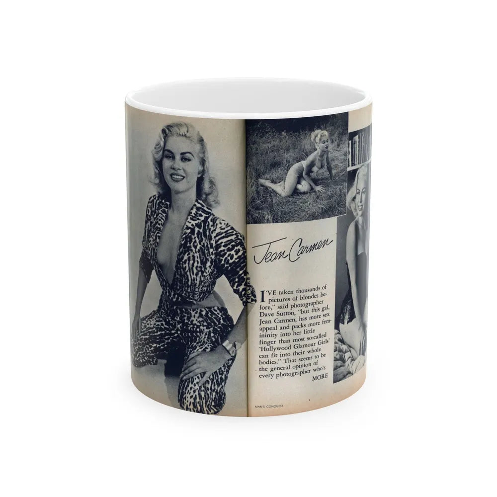 Jeanne Carmen #214 - Pages 38 & 39 Pages 1 & 2 of 6+3 B&W Photos & start of article from Man's Conquest Mag. October '60 (Vintage Female Icon) White Coffee Mug-11oz-Go Mug Yourself