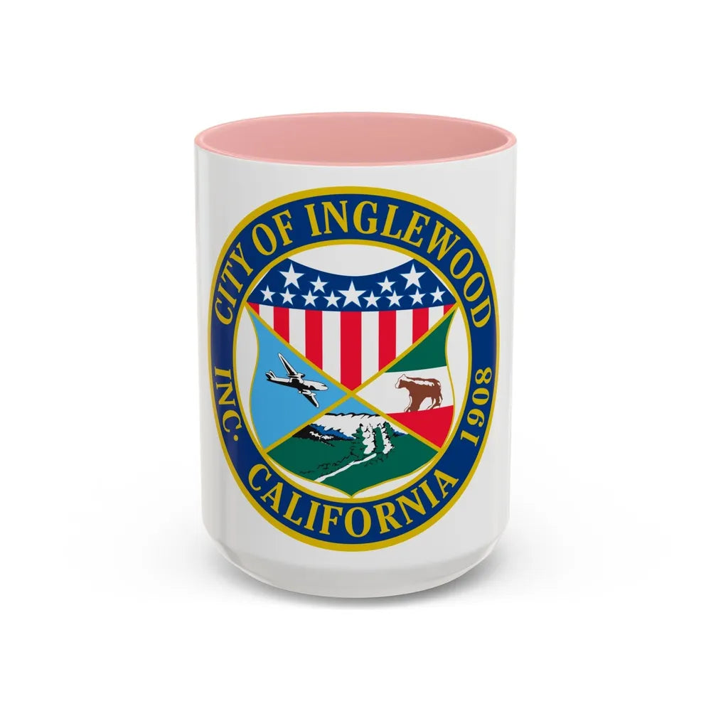 Seal of Inglewood California - Accent Coffee Mug-15oz-Pink-Go Mug Yourself