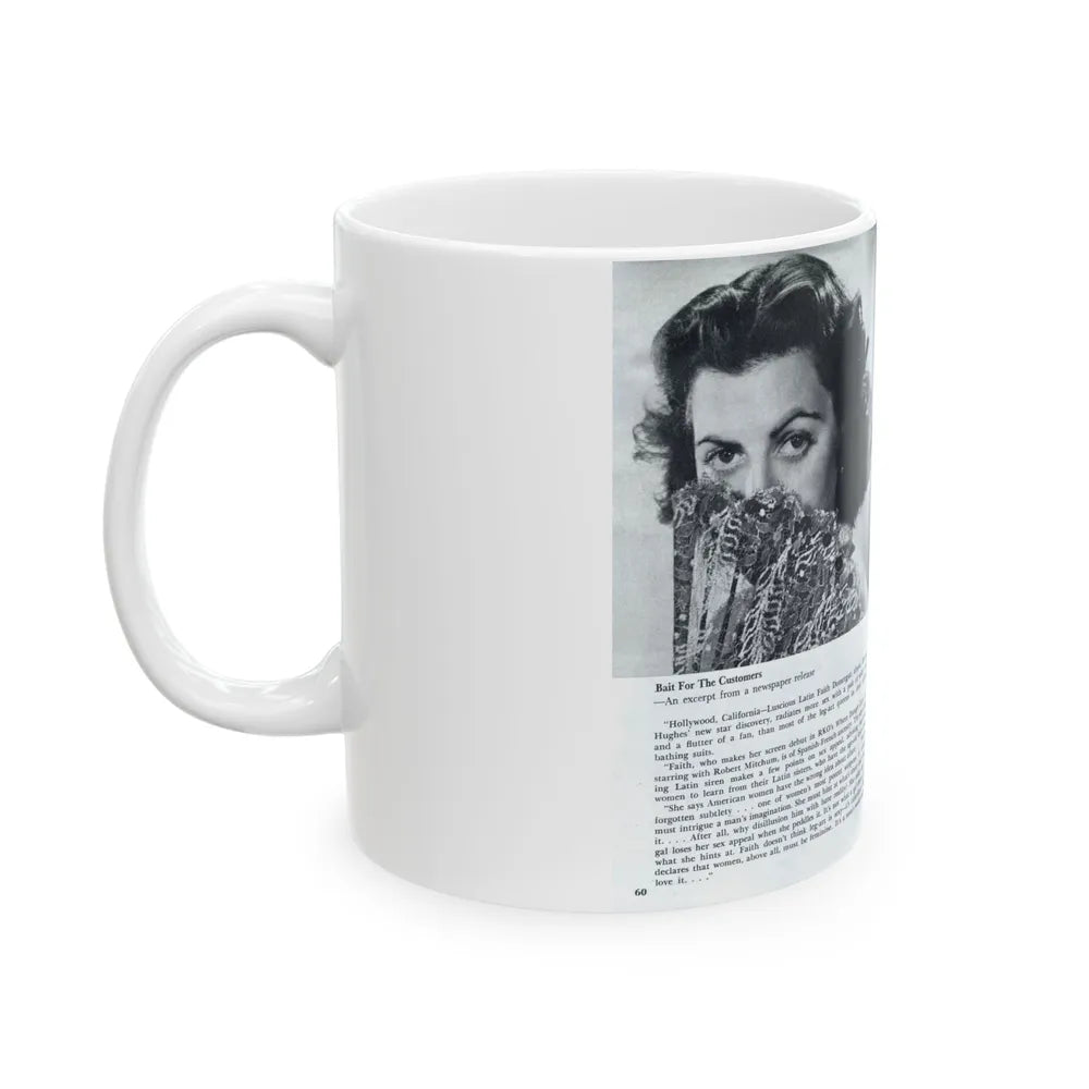 Faith Domergue #228 - [Pages 60 & 61] Pages 3 & 4 of 14+1 B&W Photo & Long Article on her from Pageant Digest Mag. April '51 (Vintage Female Icon) White Coffee Mug-Go Mug Yourself