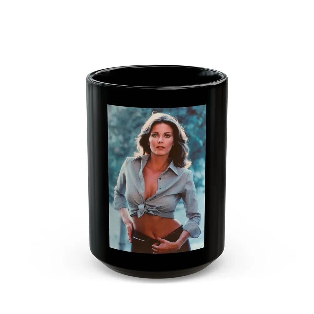 Lynda Carter #244 (Vintage Female Icon) Black Coffee Mug-15oz-Go Mug Yourself