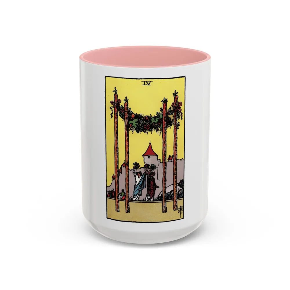 The 4 of Wands (Tarot Card) Accent Coffee Mug-15oz-Pink-Go Mug Yourself