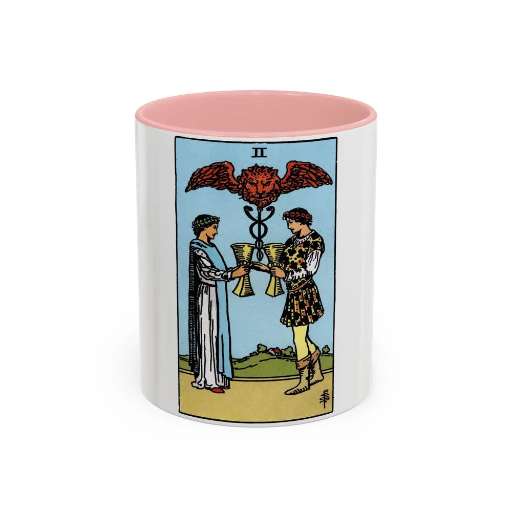 The 2 of Cups (Tarot Card) Accent Coffee Mug-11oz-Pink-Go Mug Yourself