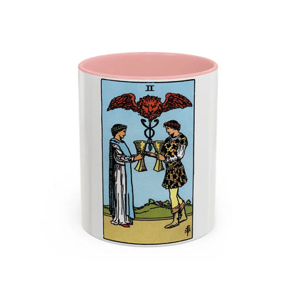 The 2 of Cups (Tarot Card) Accent Coffee Mug-11oz-Pink-Go Mug Yourself