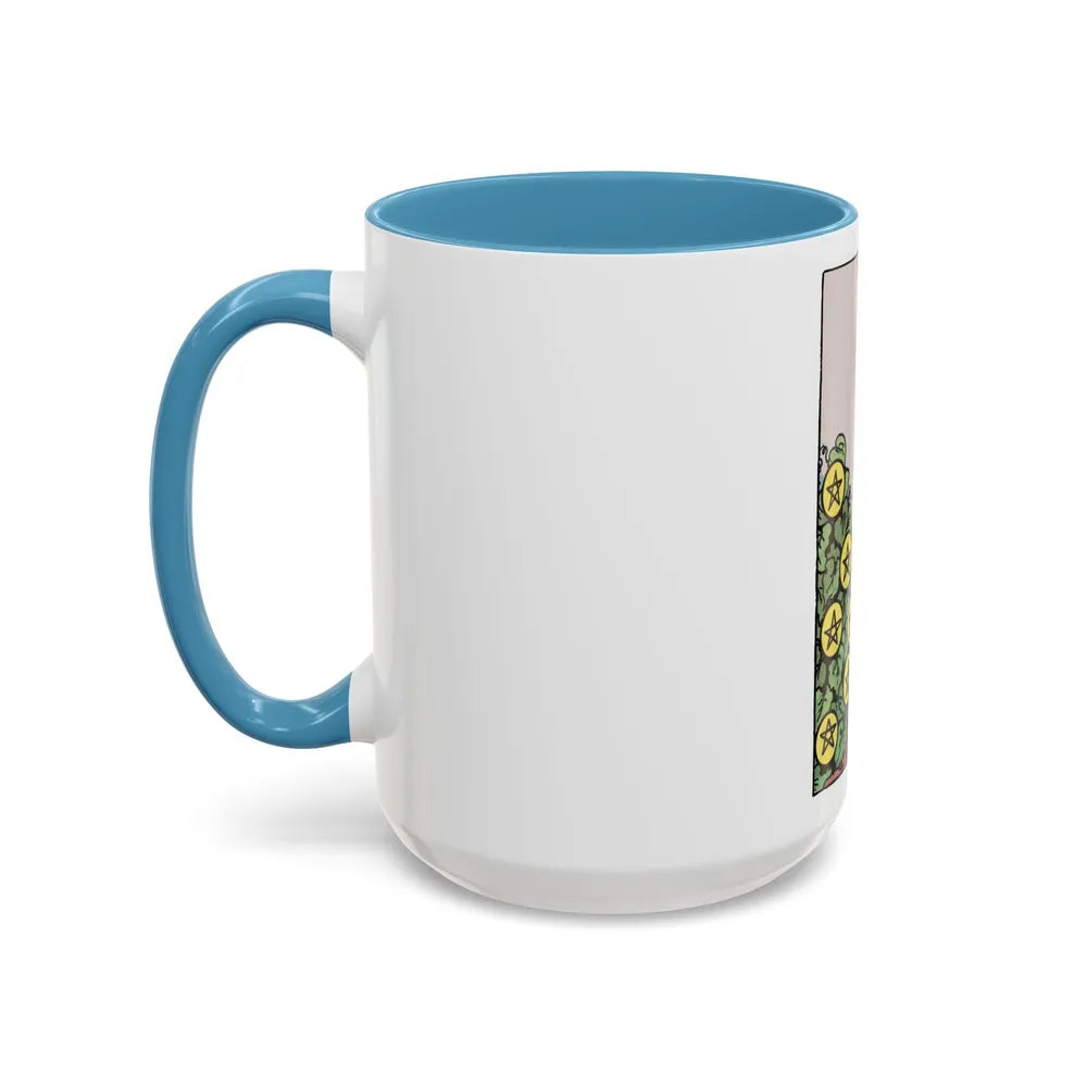 The 7 of Pentacles (Tarot Card) Accent Coffee Mug-Go Mug Yourself