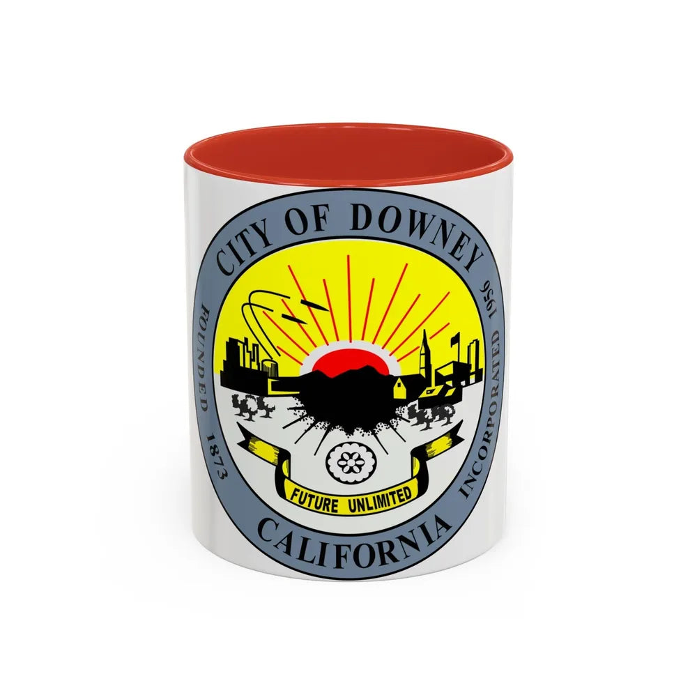 Seal of Downey California - Accent Coffee Mug-11oz-Red-Go Mug Yourself