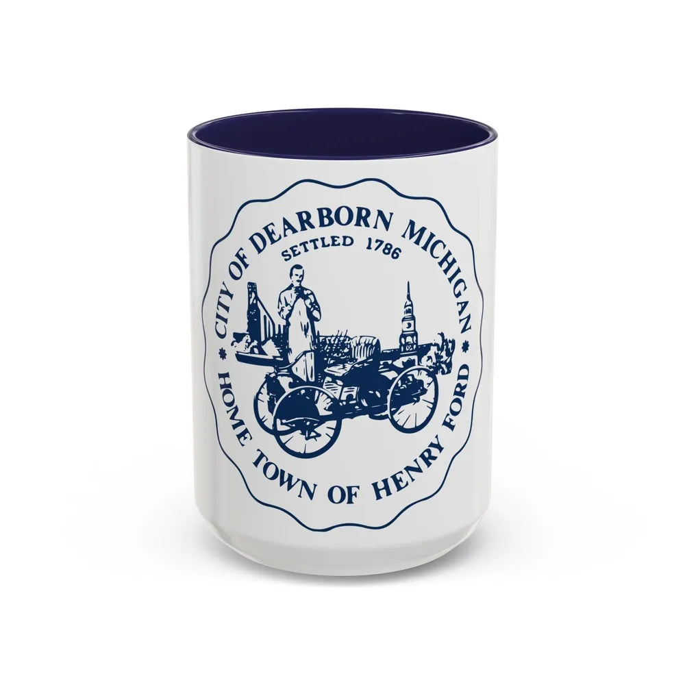 Seal of Dearborn Michigan - Accent Coffee Mug-15oz-Navy-Go Mug Yourself