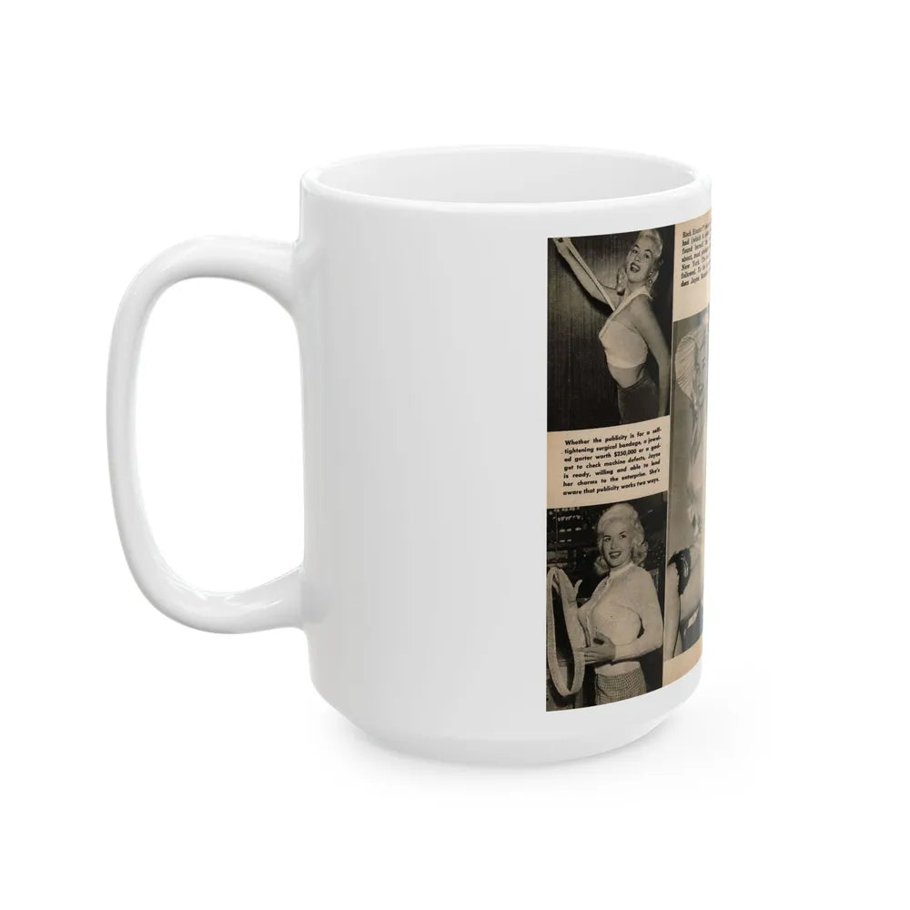 Jayne Mansfield #192 - 2 Pages, 5 B&W Photos & 4 Captions from PICTURE SCOPE January '57 (Vintage Female Icon) White Coffee Mug-Go Mug Yourself