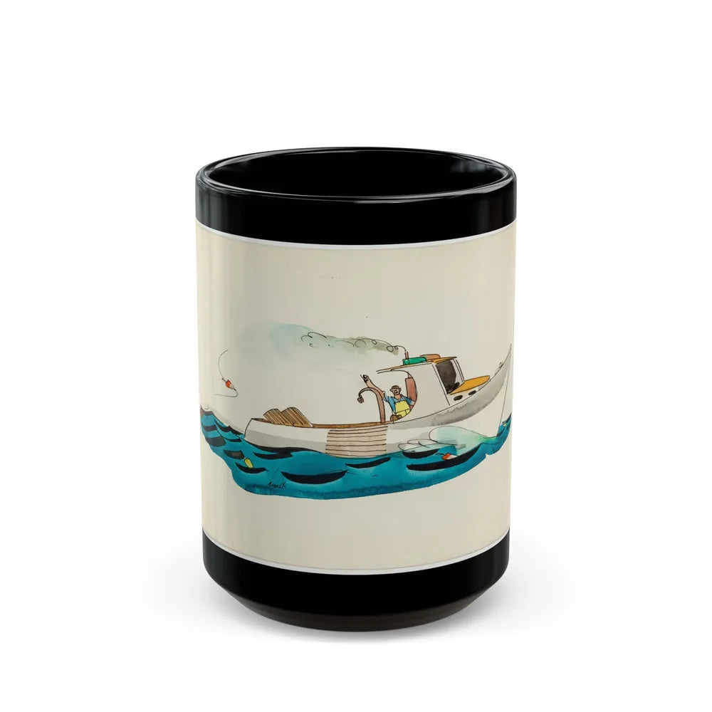 Fisherman Illustration - Black Coffee Mug-15oz-Go Mug Yourself