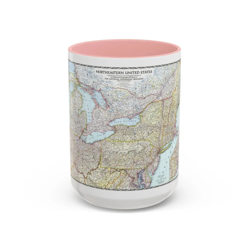 USA - Northeastern (1945) (Map) Accent Coffee Mug-15oz-Pink-Go Mug Yourself