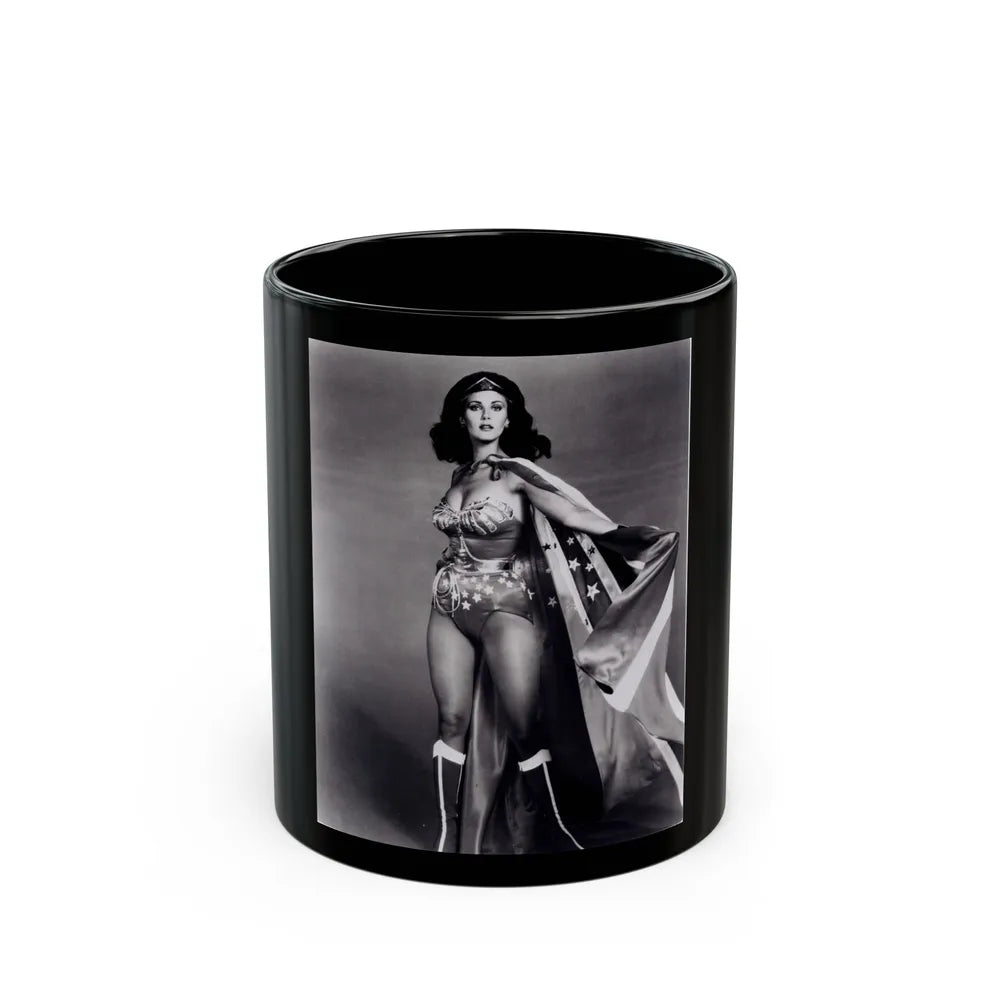 Lynda Carter #217 - Wonder Woman Photo (Vintage Female Icon) Black Coffee Mug-11oz-Go Mug Yourself