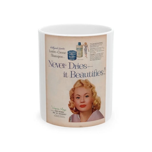 Virginia Mayo #226 - 10x13 1954 Color Glamour Portrait Lustre-Creme Shampoo Page (Vintage Female Icon) White Coffee Mug-11oz-Go Mug Yourself