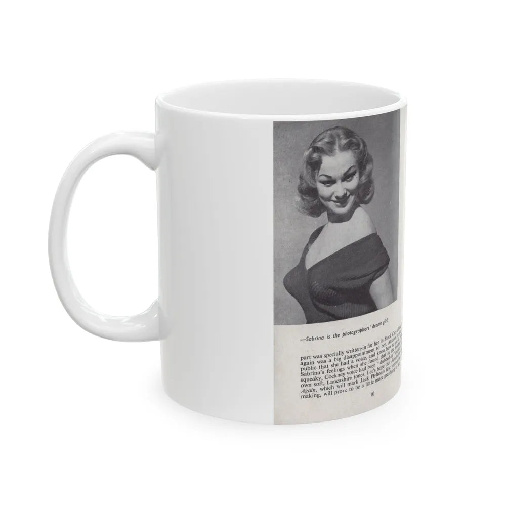 Norma Sykes #140 - 66 PHOTOGRAPHS OF Sabrina U.K. Pocket Mag. Pages 10 & 11 (Vintage Female Icon) White Coffee Mug-Go Mug Yourself