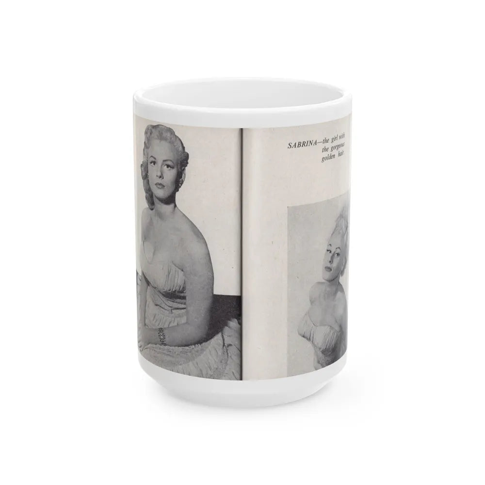 Norma Sykes #161 - 66 PHOTOGRAPHS OF Sabrina U.K. Pocket Mag. Pages 52 & 53 (Vintage Female Icon) White Coffee Mug-15oz-Go Mug Yourself