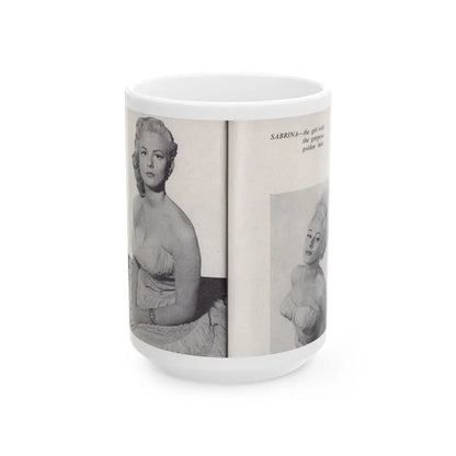 Norma Sykes #161 - 66 PHOTOGRAPHS OF Sabrina U.K. Pocket Mag. Pages 52 & 53 (Vintage Female Icon) White Coffee Mug-15oz-Go Mug Yourself