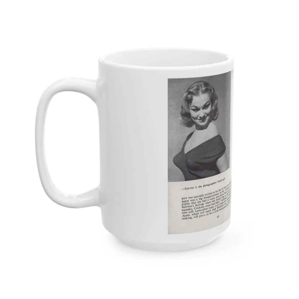 Norma Sykes #140 - 66 PHOTOGRAPHS OF Sabrina U.K. Pocket Mag. Pages 10 & 11 (Vintage Female Icon) White Coffee Mug-Go Mug Yourself