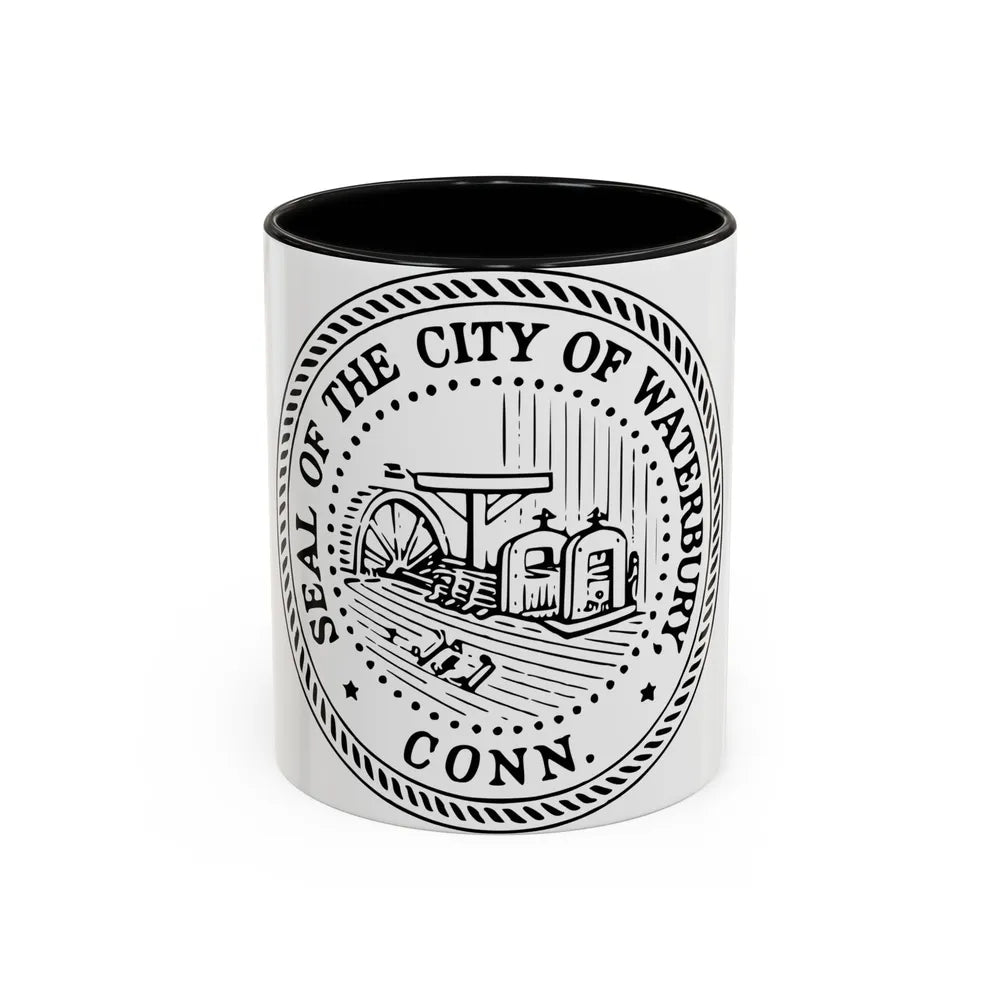 Seal of Waterbury Connecticut - Accent Coffee Mug-11oz-Black-Go Mug Yourself