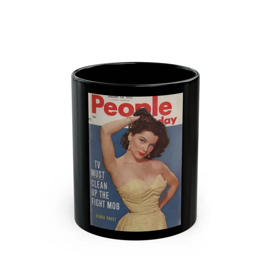 Debra Paget #674 - Debra on Cover in Color & inside spread of People Today Pocket Mag. from 1-26-55 (Vintage Female Icon) Black Coffee Mug-11oz-Go Mug Yourself