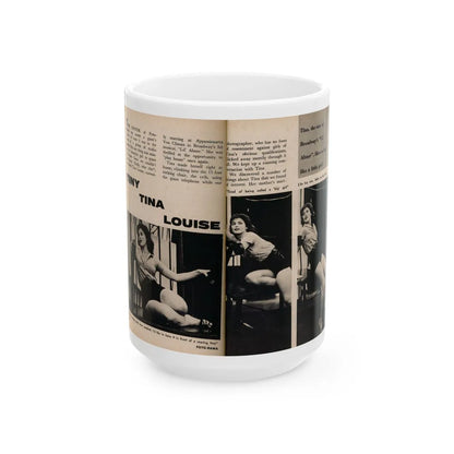 Tina Louise #131 - 2 Pages, 3 B&W Photos, Short Article & Captions from Foto-rama Digest Mag. May '58 (Vintage Female Icon) White Coffee Mug-15oz-Go Mug Yourself