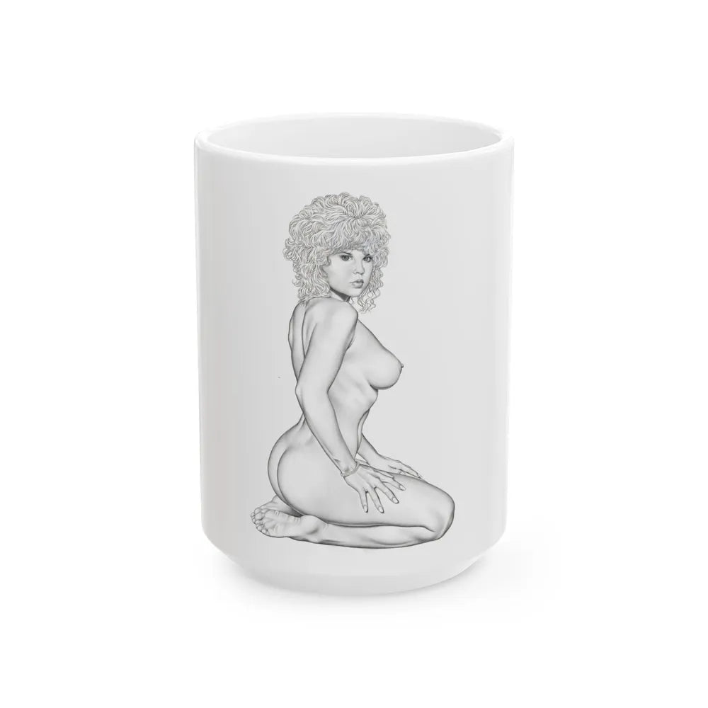 Linda Blair #168 - Nude Pencil Drawing (Vintage Female Icon) White Coffee Mug-15oz-Go Mug Yourself