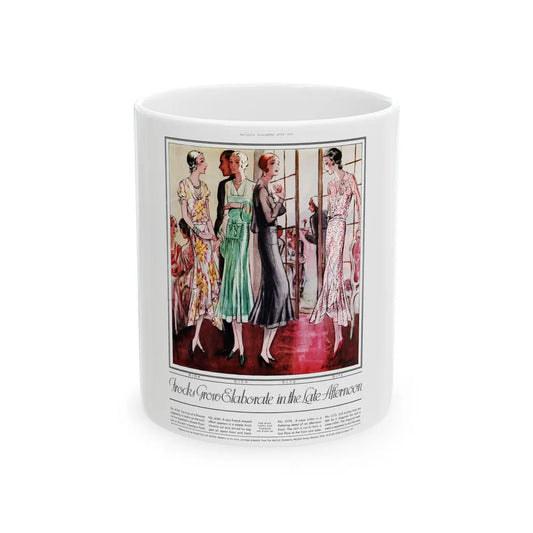 Frocks Grow Elaborate in the Late Afternoon, McCall's, July 1930 - White Coffee Mug-11oz-Go Mug Yourself