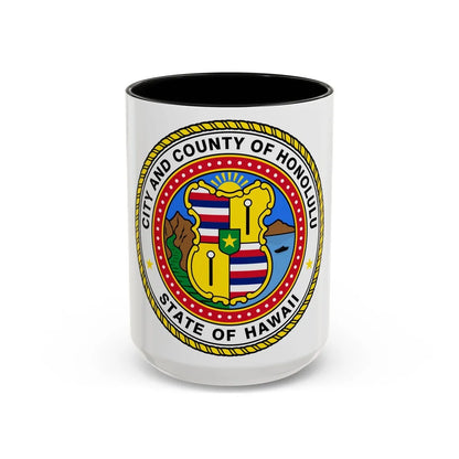 Seal of Honolulu Hawaii - Accent Coffee Mug-15oz-Black-Go Mug Yourself