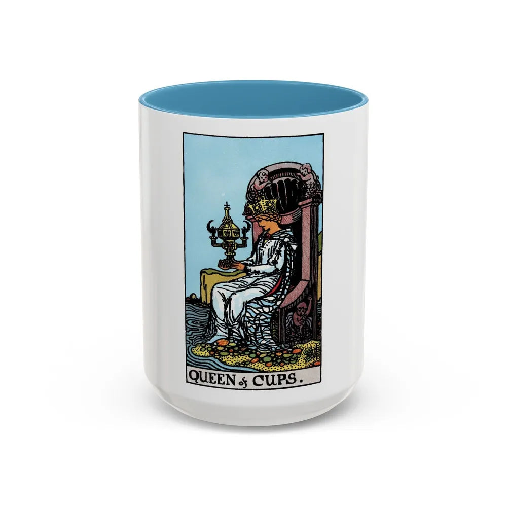 The Queen of Cups (Tarot Card) Accent Coffee Mug-15oz-Light Blue-Go Mug Yourself