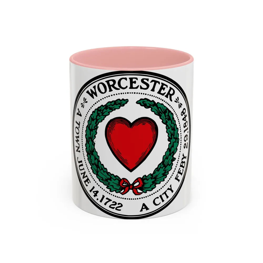 Seal of Worcester Massachusetts - Accent Coffee Mug-11oz-Pink-Go Mug Yourself