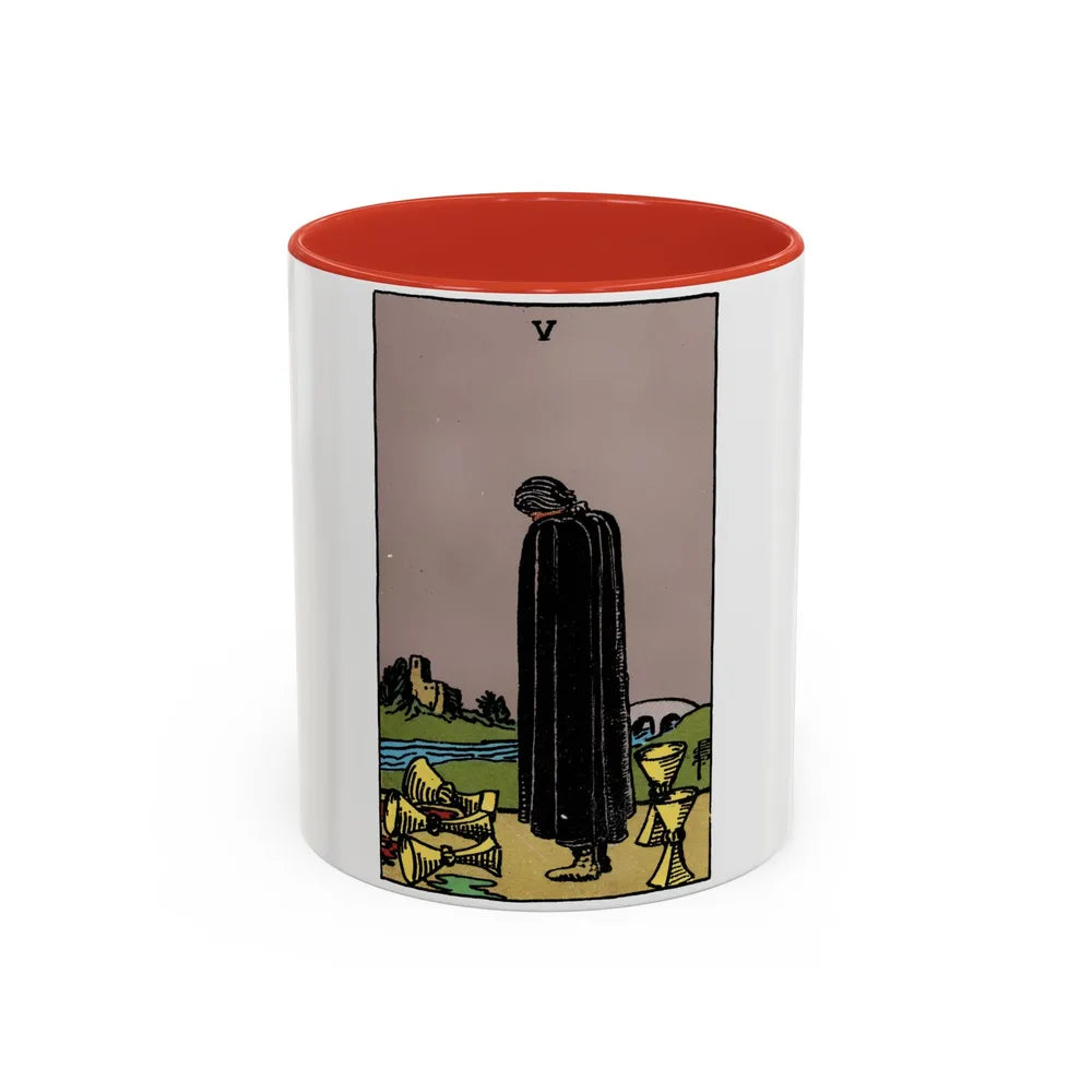 The 5 of Cups (Tarot Card) Accent Coffee Mug-11oz-Red-Go Mug Yourself