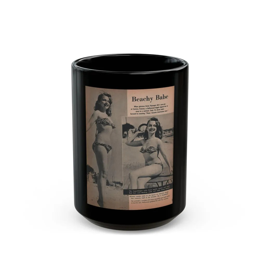 Greta Thyssen #119 - Gala Mag. January '53 - 2 B&W Photos & Captions (Vintage Female Icon) Black Coffee Mug-15oz-Go Mug Yourself