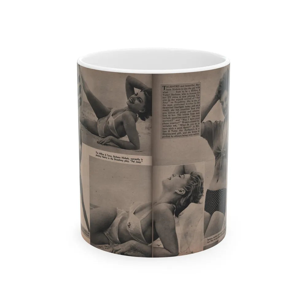 Barbara Nichols #392 - Pages 2 of 2 with, 4 B&W Photos, 1 Caption & Small Article from LAFF annual Mag. Fall '53 (Vintage Female Icon) White Coffee Mug-11oz-Go Mug Yourself