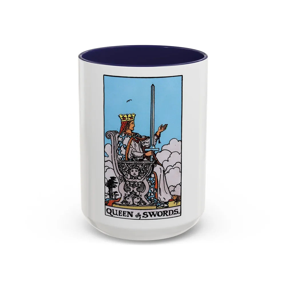 The Queen of Swords (Tarot Card) Accent Coffee Mug-15oz-Navy-Go Mug Yourself